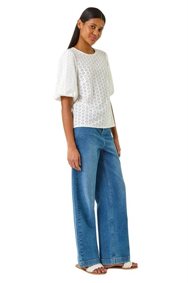 Roman Ivory Broderie Puff Sleeve Top