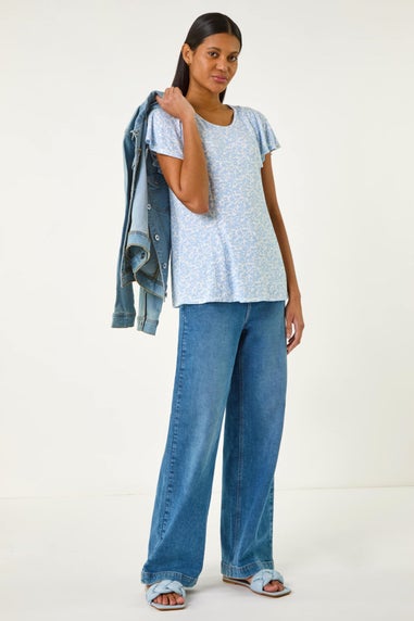 Roman Light Blue Angel Frill Sleeve T-shirt