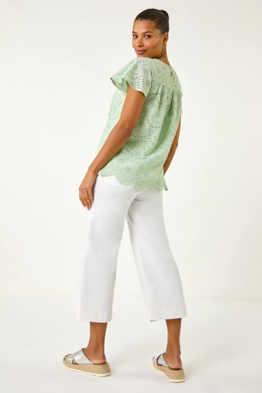 Roman Green Broderie Short Sleeve Top