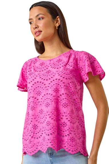Roman Pink Broderie Short Sleeve Top
