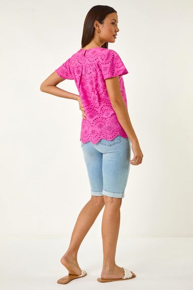 Roman Pink Broderie Short Sleeve Top