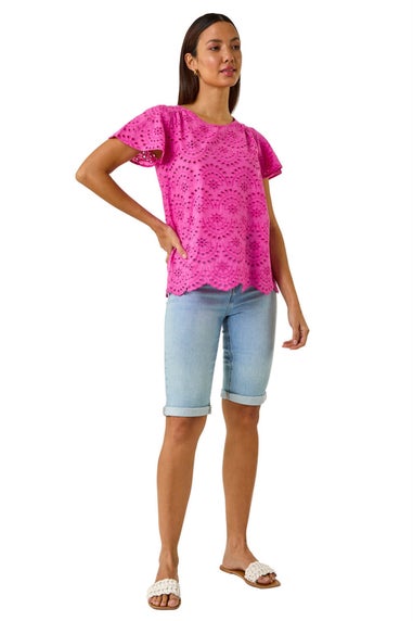 Roman Pink Broderie Short Sleeve Top