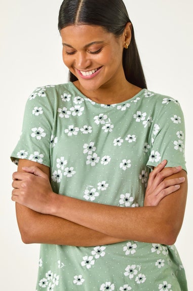 Roman Sage Floral Spot Print Tunic Top