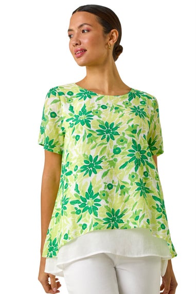 Roman Green Floral Layered Tunic Top