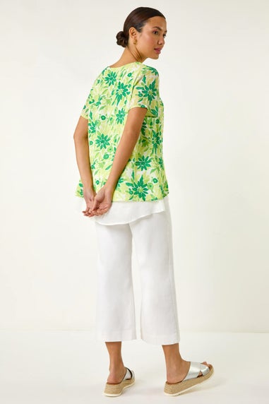 Roman Green Floral Layered Tunic Top