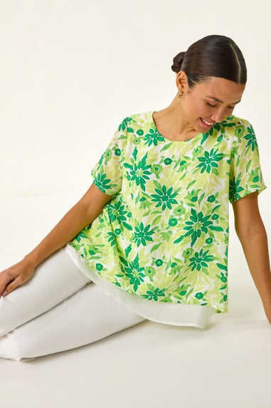 Roman Green Floral Layered Tunic Top