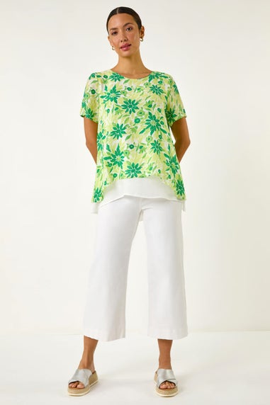 Roman Green Floral Layered Tunic Top