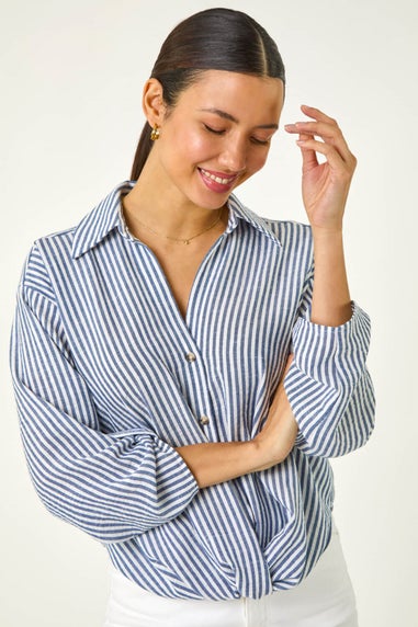 Roman Blue Twisted Hem Striped Shirt