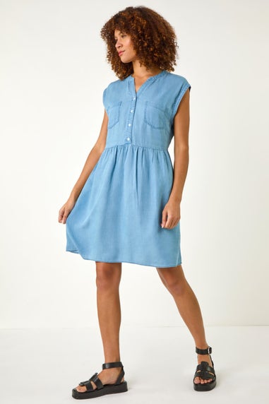 Roman Light Denim Denim Button Short Dress