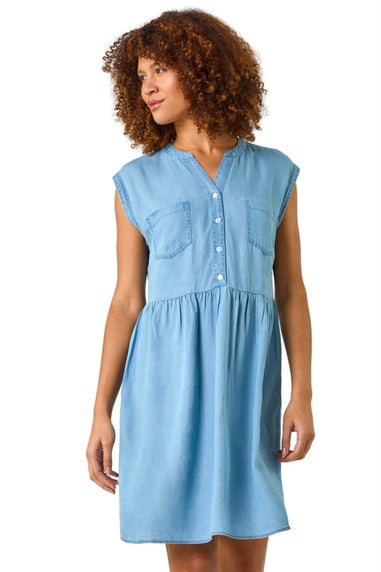Roman Light Denim Denim Button Short Dress