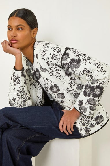 Roman Black Floral Print Cotton Jacket