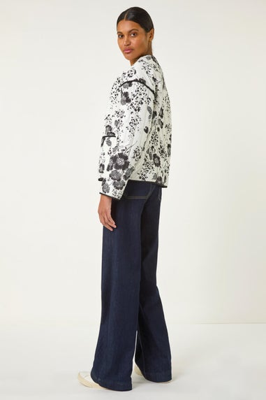 Roman Black Floral Print Cotton Jacket