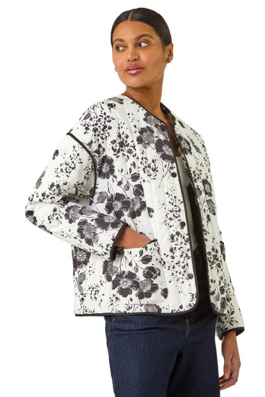 Roman Black Floral Print Cotton Jacket