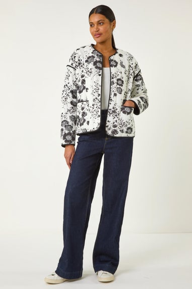 Roman Black Floral Print Cotton Jacket