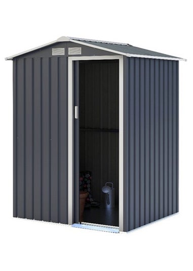 Charles Bentley 4.9ft x 4.3ft Metal Storage Shed Grey Small Apex