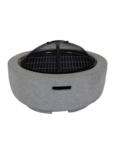 Charles Bentley Round Magnesia Fire Pit with Mesh Cover Cooking Grill