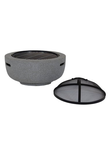 Charles Bentley Round Magnesia Fire Pit with Mesh Cover Cooking Grill