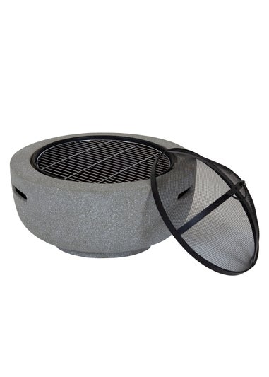 Charles Bentley Round Magnesia Fire Pit with Mesh Cover Cooking Grill
