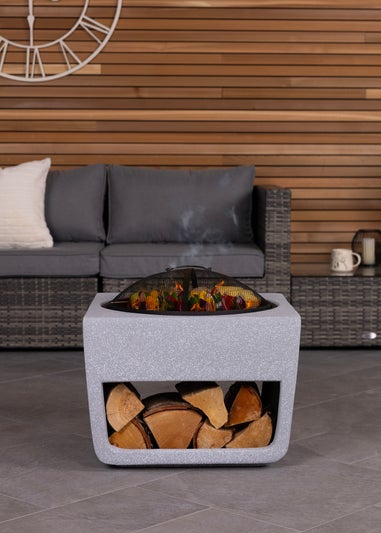 Charles Bentley Square Magnesia Fire Pit with Mesh Cover Cooking Grill