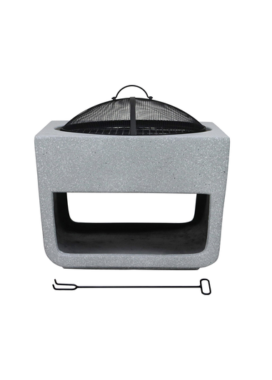 Charles Bentley Square Magnesia Fire Pit with Mesh Cover Cooking Grill