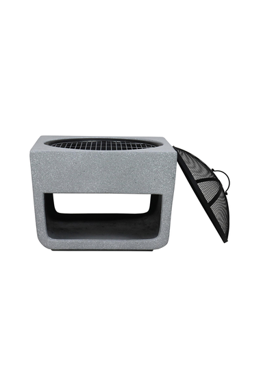 Charles Bentley Square Magnesia Fire Pit with Mesh Cover Cooking Grill