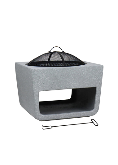 Charles Bentley Square Magnesia Fire Pit with Mesh Cover Cooking Grill