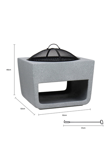 Charles Bentley Square Magnesia Fire Pit with Mesh Cover Cooking Grill