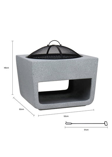 Charles Bentley Square Magnesia Fire Pit with Mesh Cover Cooking Grill