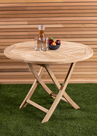 Charles Bentley 2-4 Seater Solid Wooden Teak Round Table Garden Foldable Patio