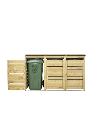 Charles Bentley FSC Triple Wooden Bin Store Wheelie Bin Storage Unit Lifting Lid
