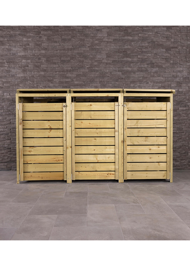 Charles Bentley FSC Triple Wooden Bin Store Wheelie Bin Storage Unit Lifting Lid