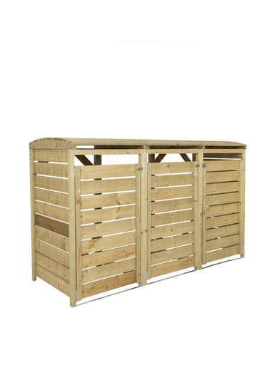 Charles Bentley FSC Triple Wooden Bin Store Wheelie Bin Storage Unit Lifting Lid