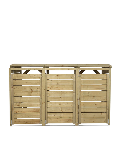 Charles Bentley FSC Triple Wooden Bin Store Wheelie Bin Storage Unit Lifting Lid