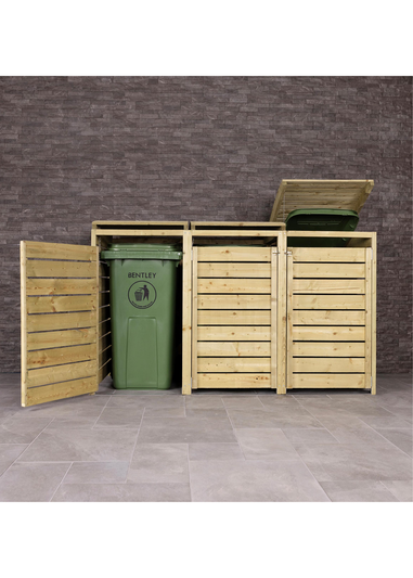 Charles Bentley FSC Triple Wooden Bin Store Wheelie Bin Storage Unit Lifting Lid