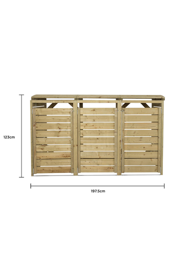 Charles Bentley FSC Triple Wooden Bin Store Wheelie Bin Storage Unit Lifting Lid