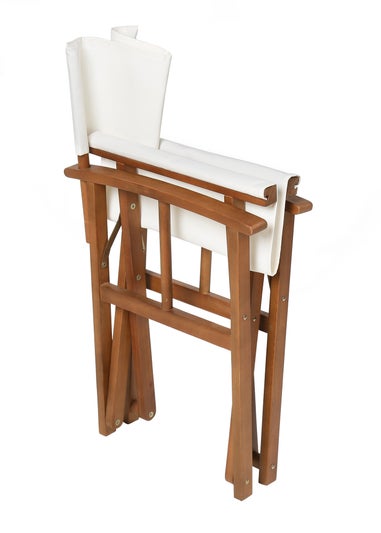 Charles Bentley FSC Wooden Pair of Folding Directors Chairs Cream Pop-Up Garden
