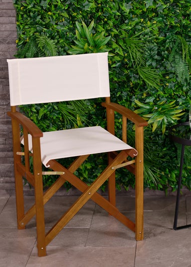 Charles Bentley FSC Wooden Pair of Folding Directors Chairs Cream Pop-Up Garden