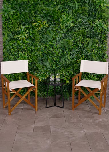 Charles Bentley FSC Wooden Pair of Folding Directors Chairs Cream Pop-Up Garden