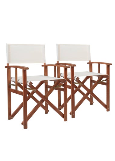 Charles Bentley FSC Wooden Pair of Folding Directors Chairs Cream Pop-Up Garden