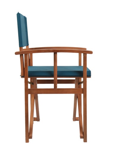 Charles Bentley FSC Wooden Pair of Folding Directors Chairs Teal Pop-Up Garden
