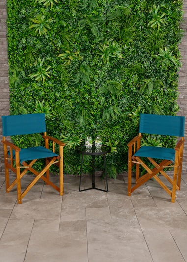 Charles Bentley FSC Wooden Pair of Folding Directors Chairs Teal Pop-Up Garden