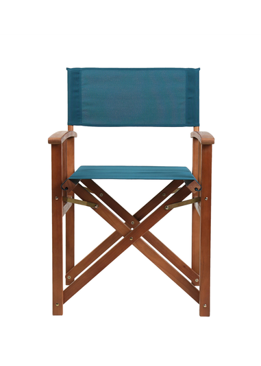 Charles Bentley FSC Wooden Pair of Folding Directors Chairs Teal Pop-Up Garden