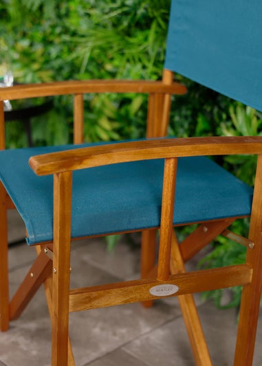 Charles Bentley FSC Wooden Pair of Folding Directors Chairs Teal Pop-Up Garden