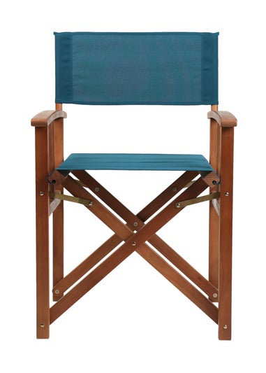Charles Bentley FSC Wooden Pair of Folding Directors Chairs Teal Pop-Up Garden