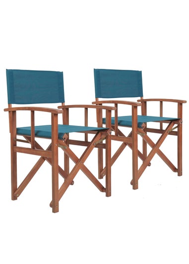 Charles Bentley FSC Wooden Pair of Folding Directors Chairs Teal Pop-Up Garden