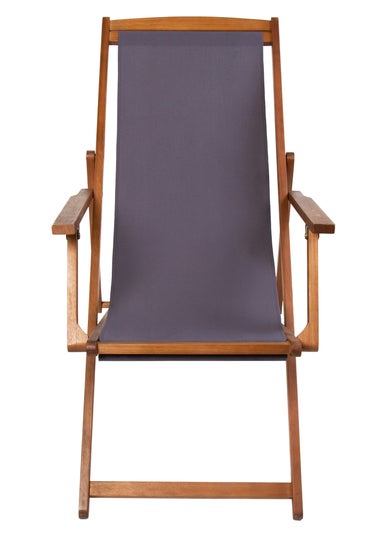 Charles Bentley Folding FSC Eucalyptus Wooden Deck Chair Beach Sun Lounger Grey