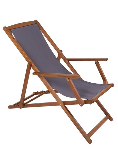 Charles Bentley Folding FSC Eucalyptus Wooden Deck Chair Beach Sun Lounger Grey