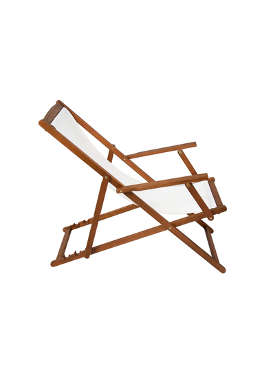Charles Bentley Folding FSC Eucalyptus Wooden Deck Chair Beach Sun Lounger Cream