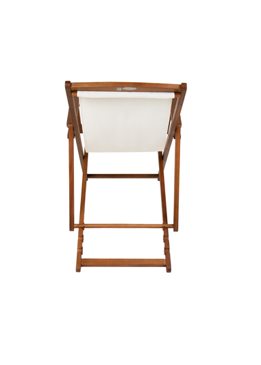 Charles Bentley Folding FSC Eucalyptus Wooden Deck Chair Beach Sun Lounger Cream