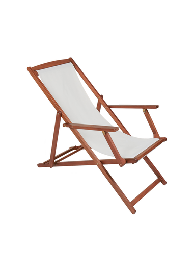 Charles Bentley Folding FSC Eucalyptus Wooden Deck Chair Beach Sun Lounger Cream